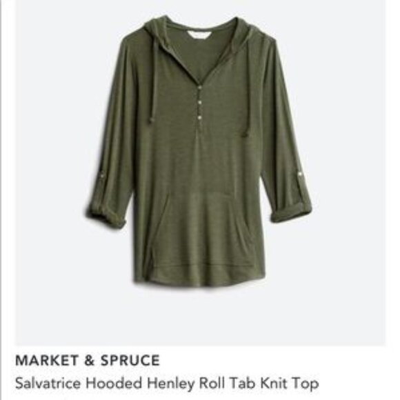 Market & Spruce 'Salvatrice' Hooded Henley Roll Tab Knit Top in Olive - Picture 10 of 13